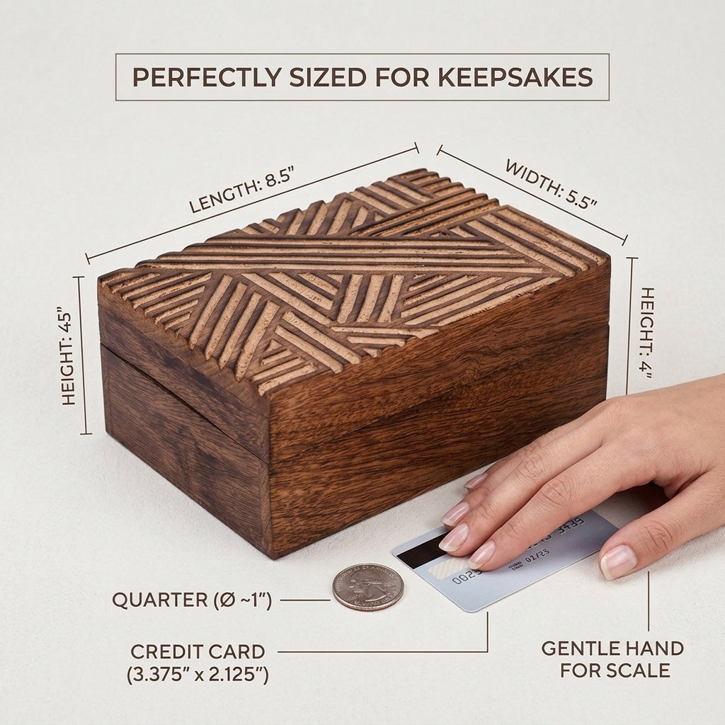 STORE INDYA Handmade Floral Carved Wooden Jewelry Box, Multipurpose Chest Mom Gifts Antique Trinket Organizer Keepsake Treasure Box for Women Girls, Decor Gifts (Art Deco - 8 X 5 Inches)