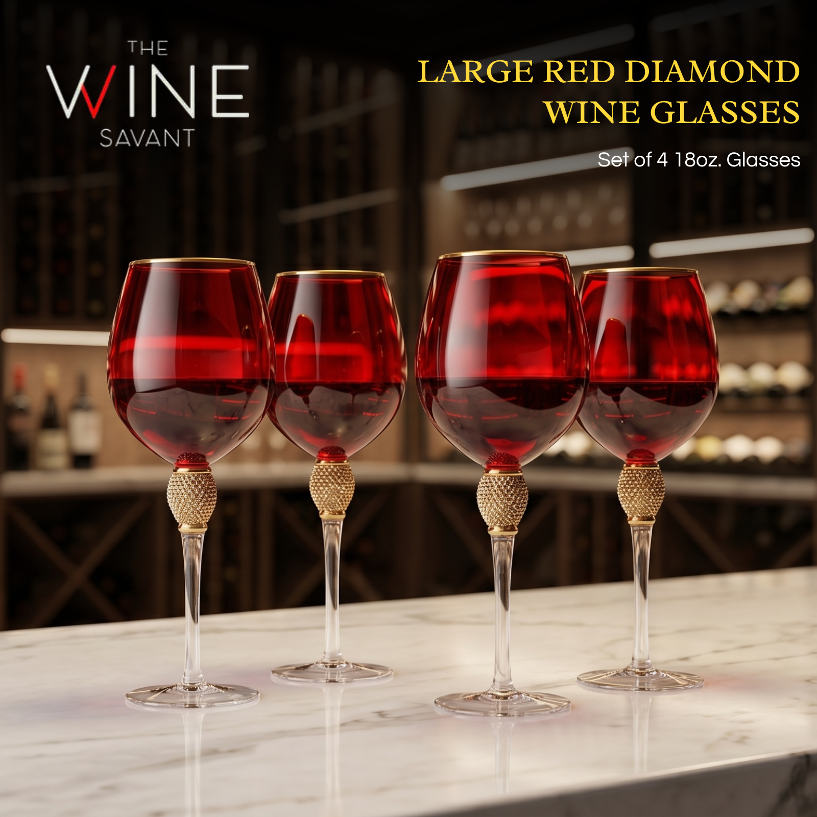 Set Of 4 Red Diamond Stemmed Wine Glasses Gold 14 Oz By Gold Rim Wine Glasses Red Co