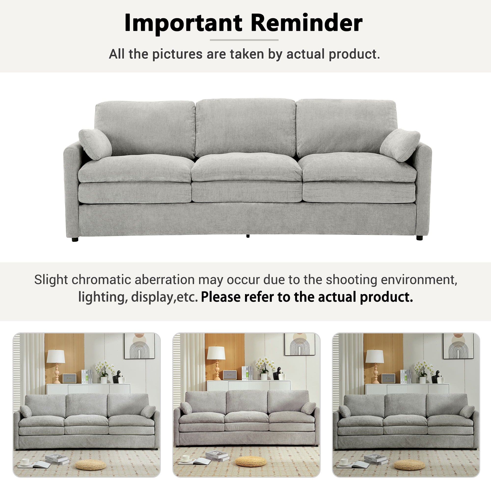 Cozy Upholstered 3 Seater Sofa With Double Cushion