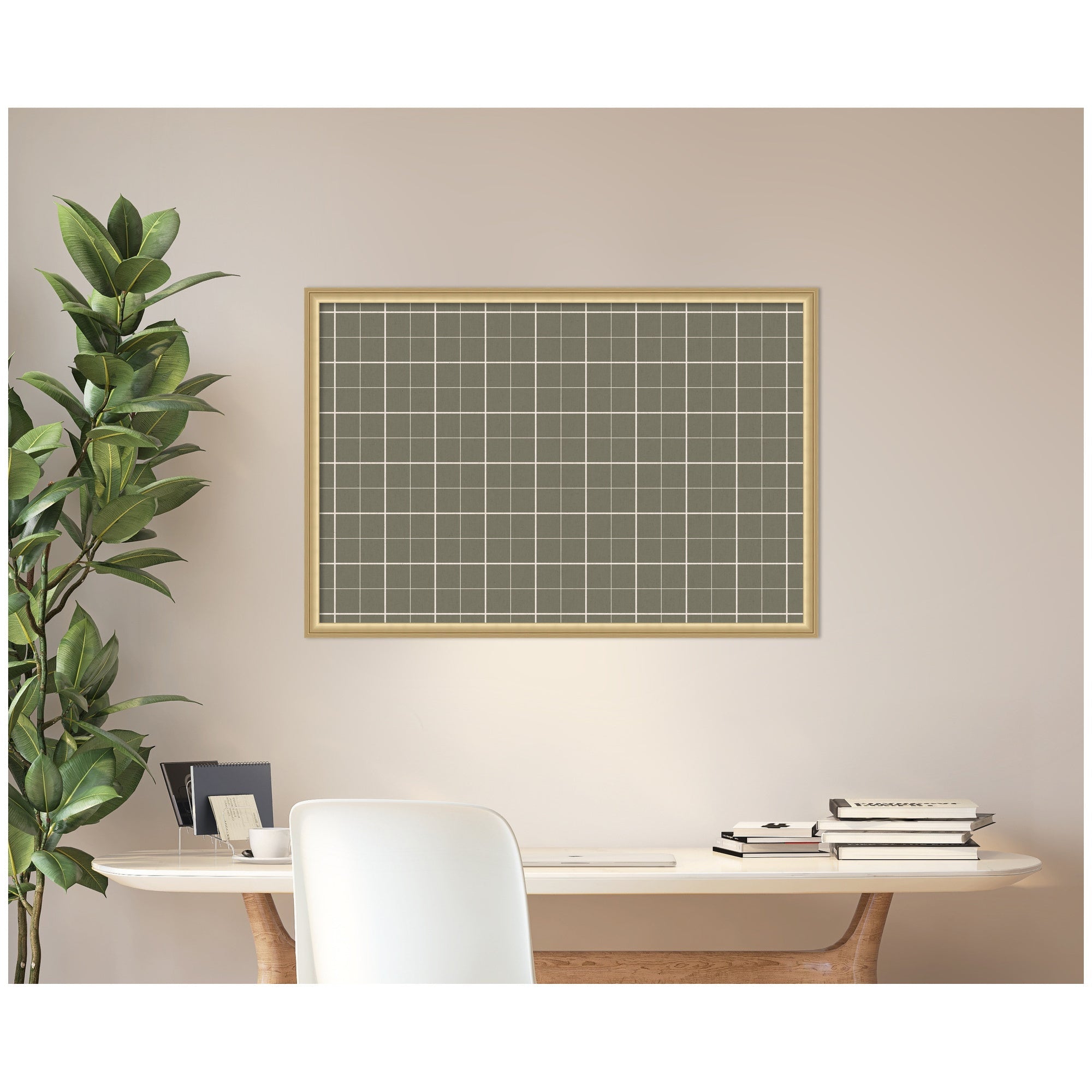 Framed Fabric Pinboard Sage Green Plaid Wall Organization