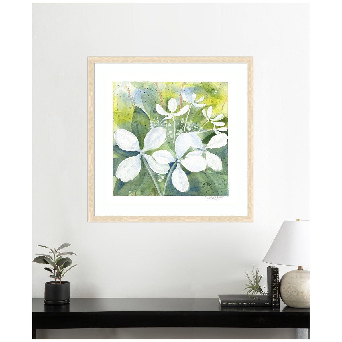 Framed Art White Phantom Hydrangea in Greens by Patricia Shaw