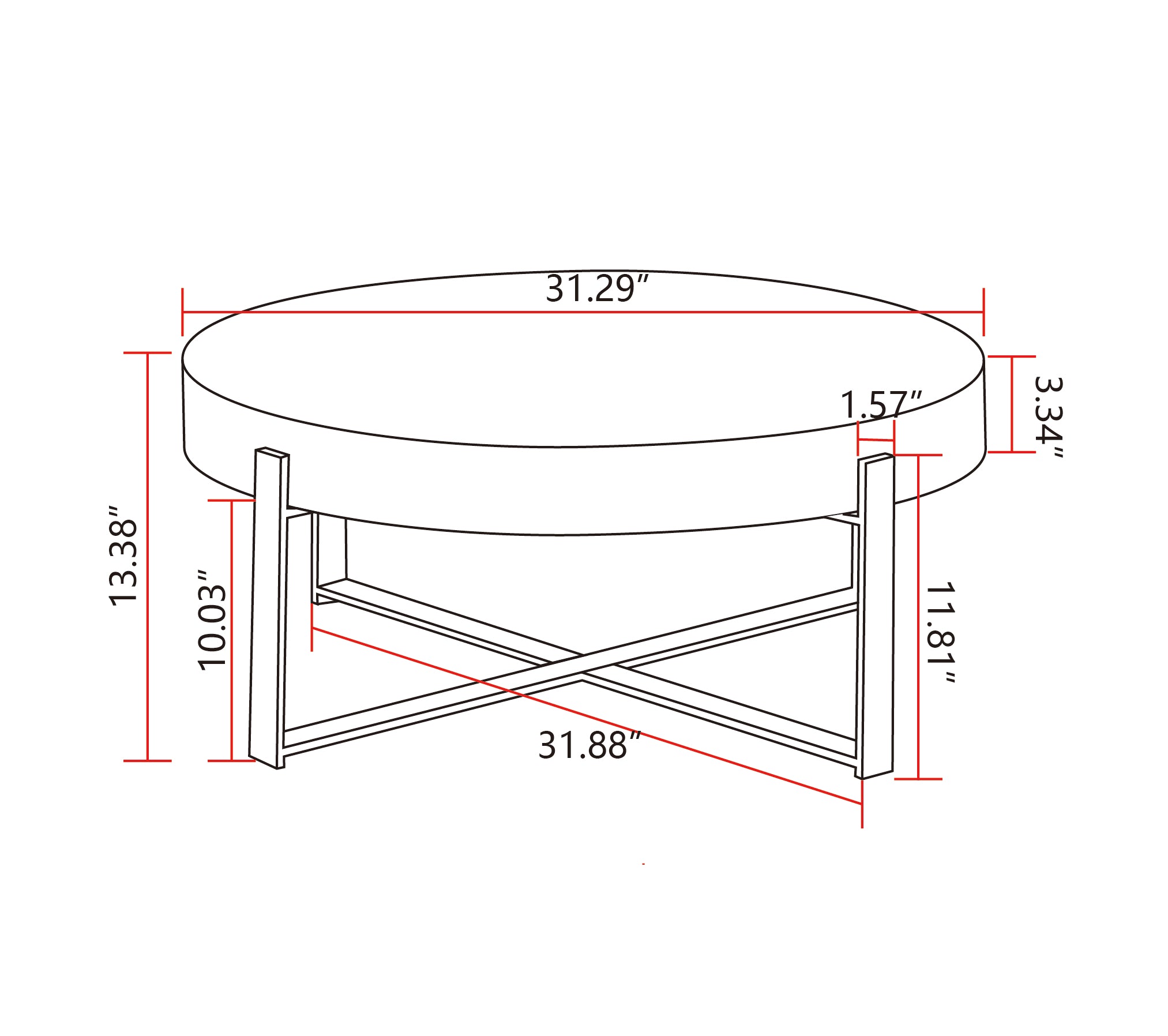 31.29"Modern Retro Splicing Round Coffee Table Fir Wood Table Top with Cross Legs Metal Base(Same SKU:W757123560)