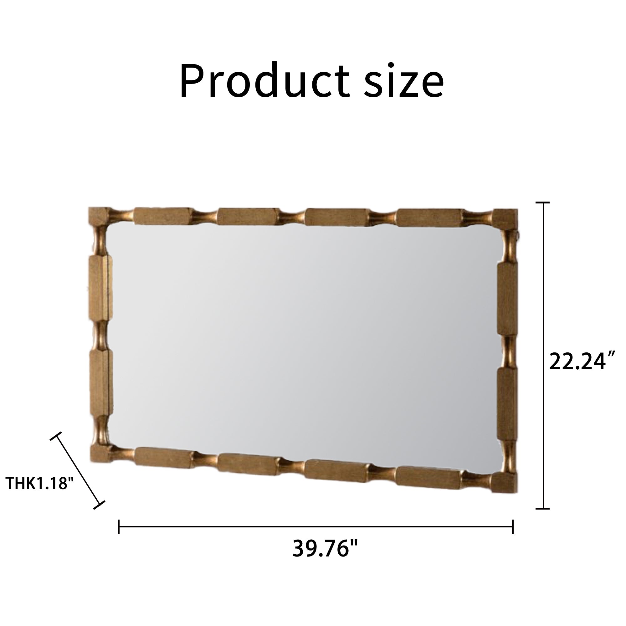 Gold Bamboo-Style Rectangular Wall Mirror, Textured Frame for Living Room/Bedroom/Entryway