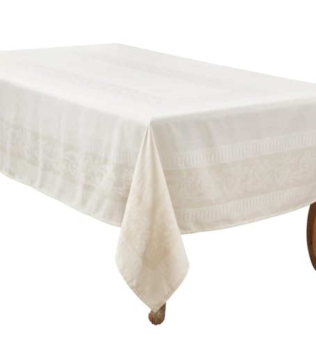 Fennco Styles Ecru Jacquard Floral Tablecloth 65" W x 90" L Rectangle Flower Table Cover