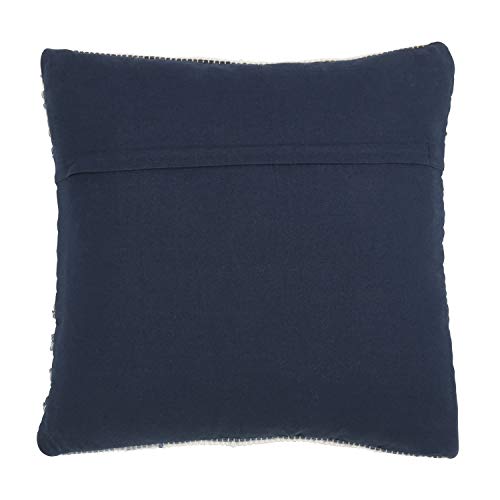 Gênes Collection Bohemian Tasseled Chindi 100% Pure Cotton 18 x 18 Inch Throw Pillow with Case & Insert – Denim Accent Pillow for Couch, Bedroom and Living Room Décor