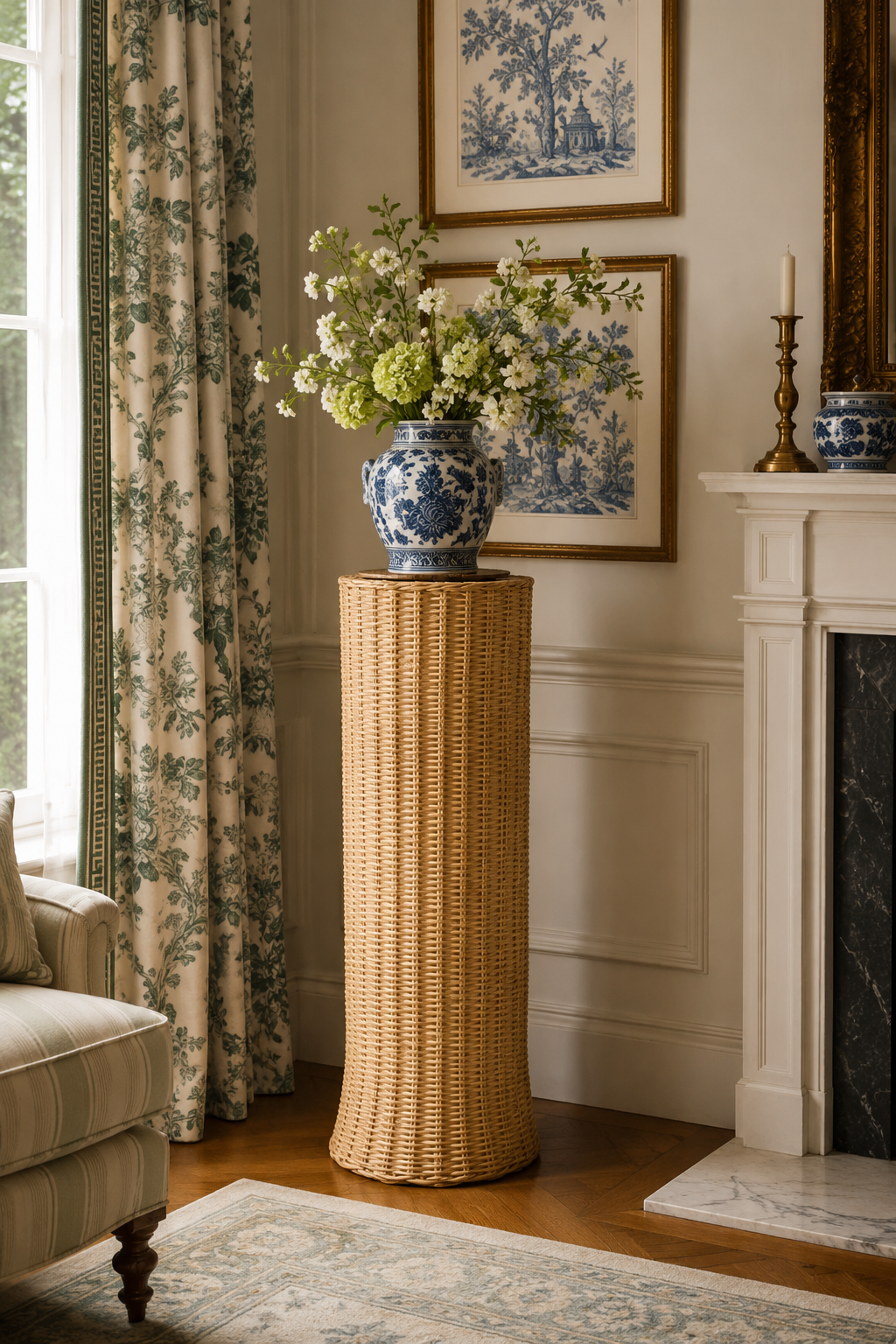 Round Scalloped Wicker Urn and Pedestal (2 Options)