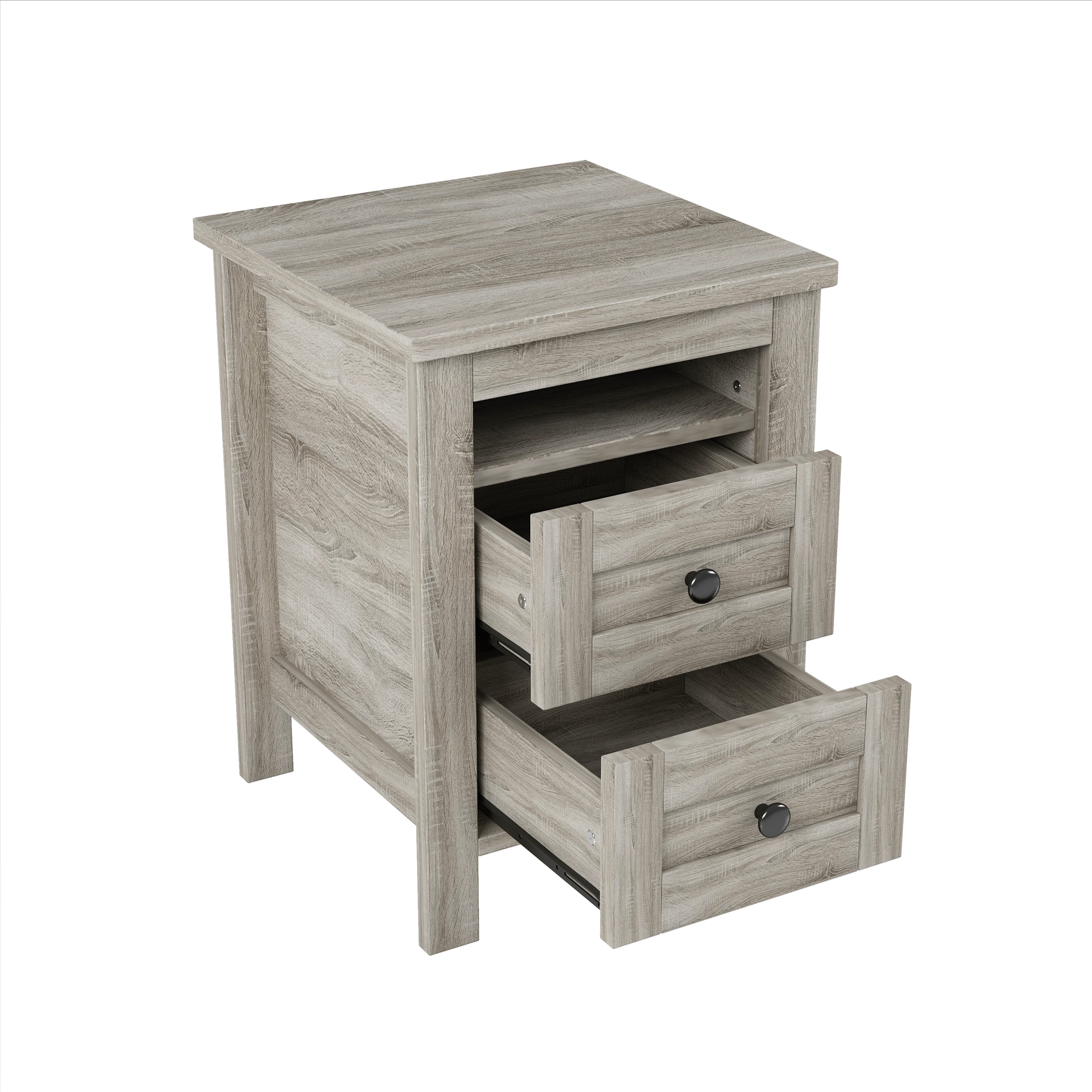 3-Pieces Bedroom Set Queen Size Farmhouse Platform Bed with Storage Headboard and Charging Station