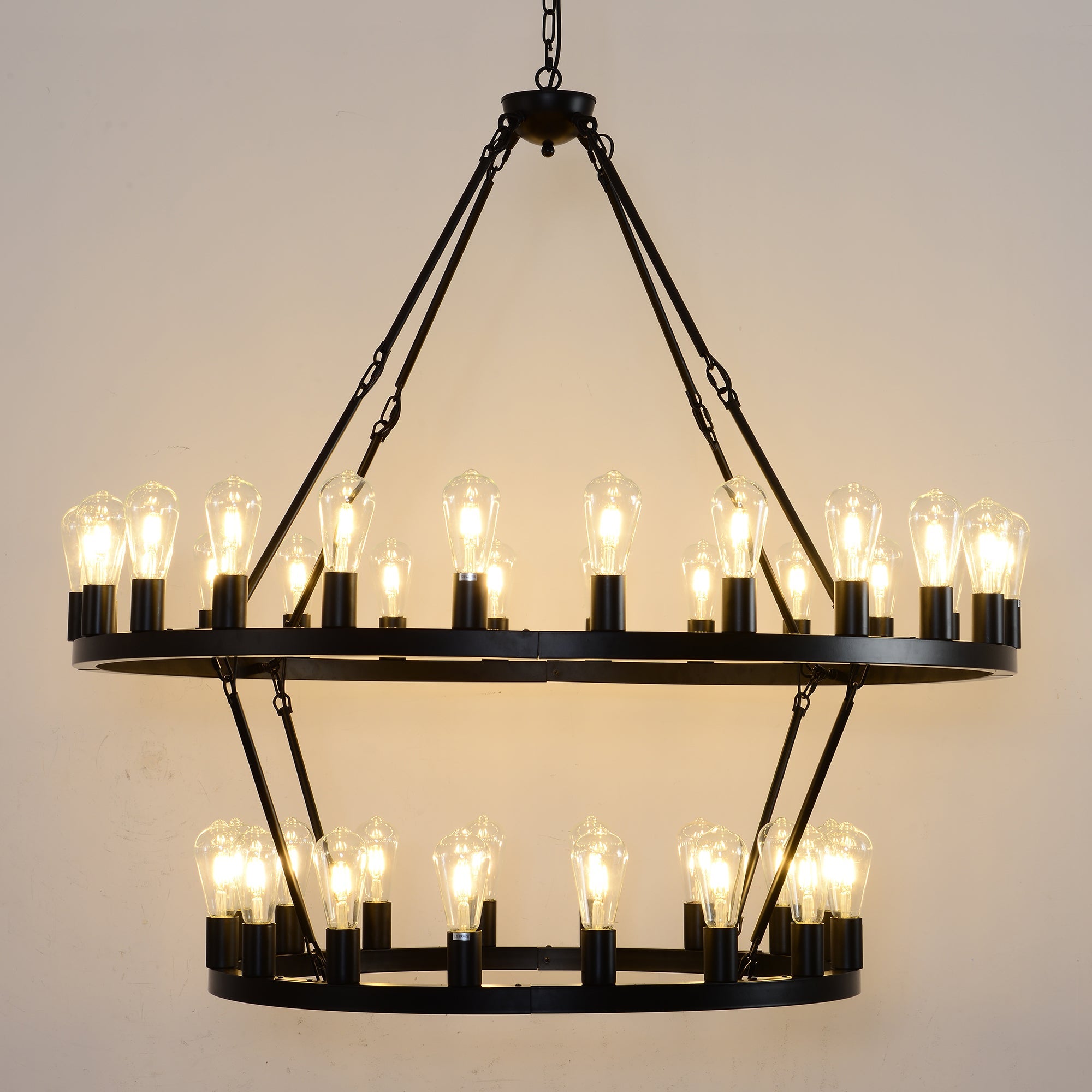 36-Lights 2-Level Matte Black Wagon Wheel Chandelier (24+12)
