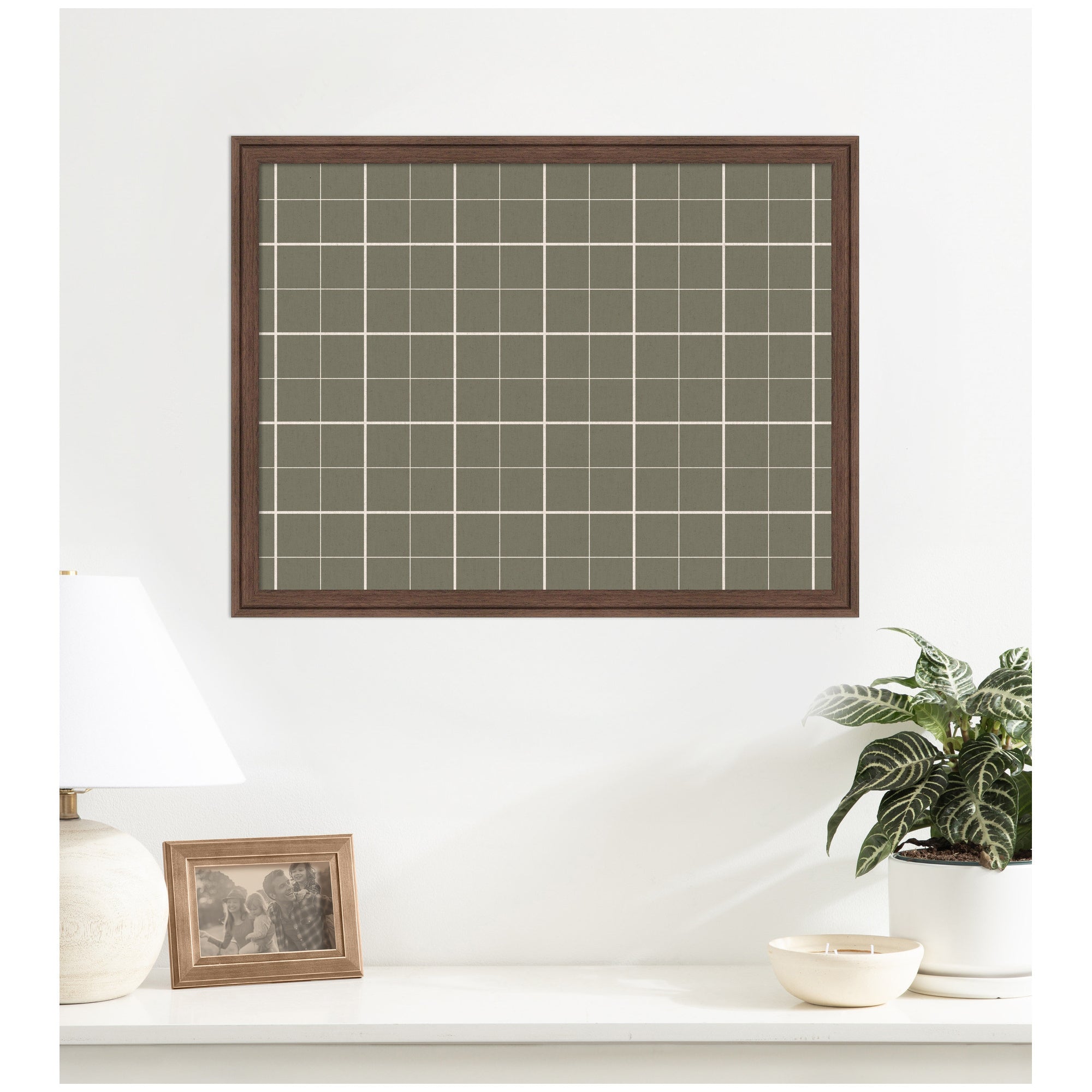 Framed Fabric Pinboard Sage Green Plaid Wall Organization