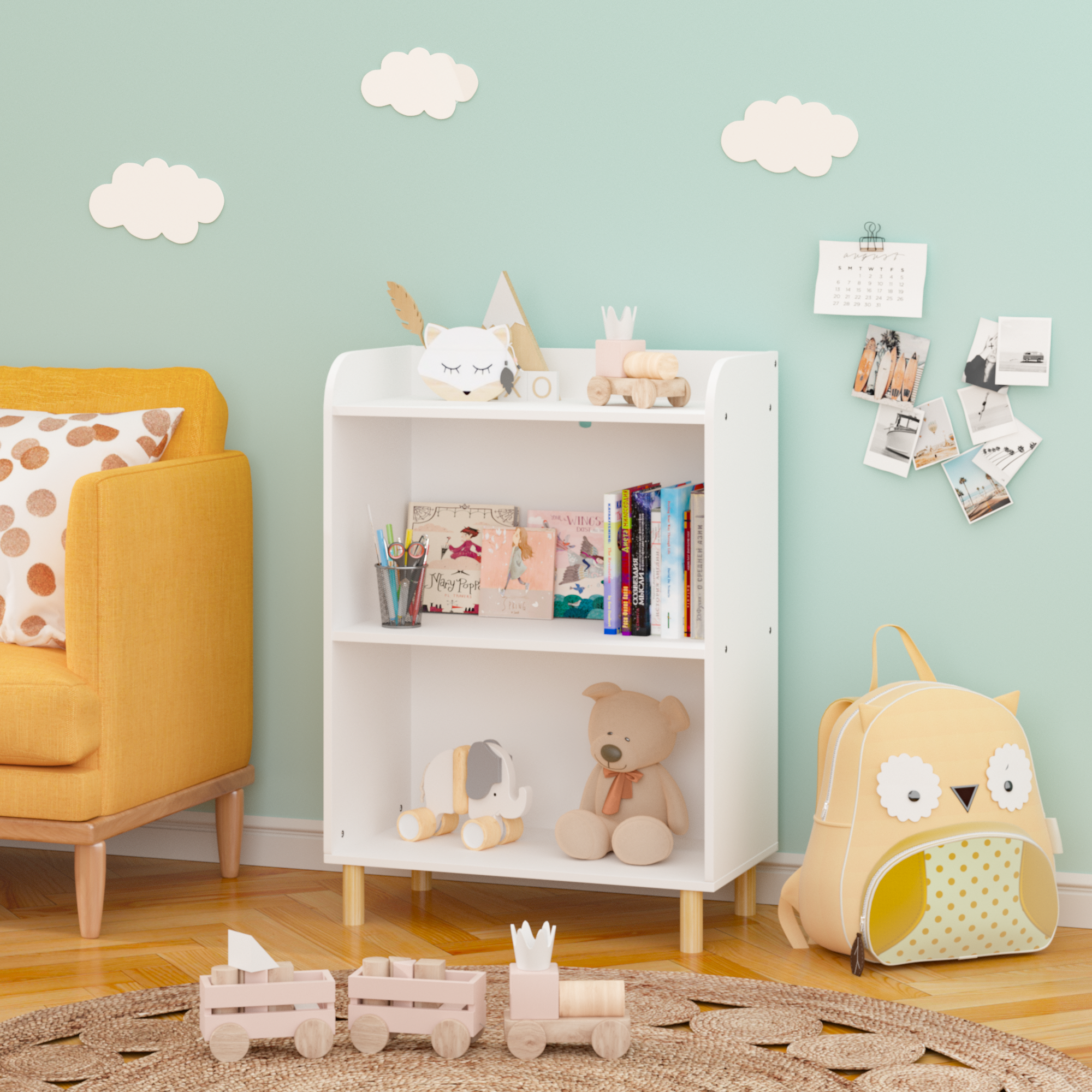 Kids 3-Tier Bookcase Children's Book Display Bookshelf Toy Storage Cabinet Organizer for Children's Room