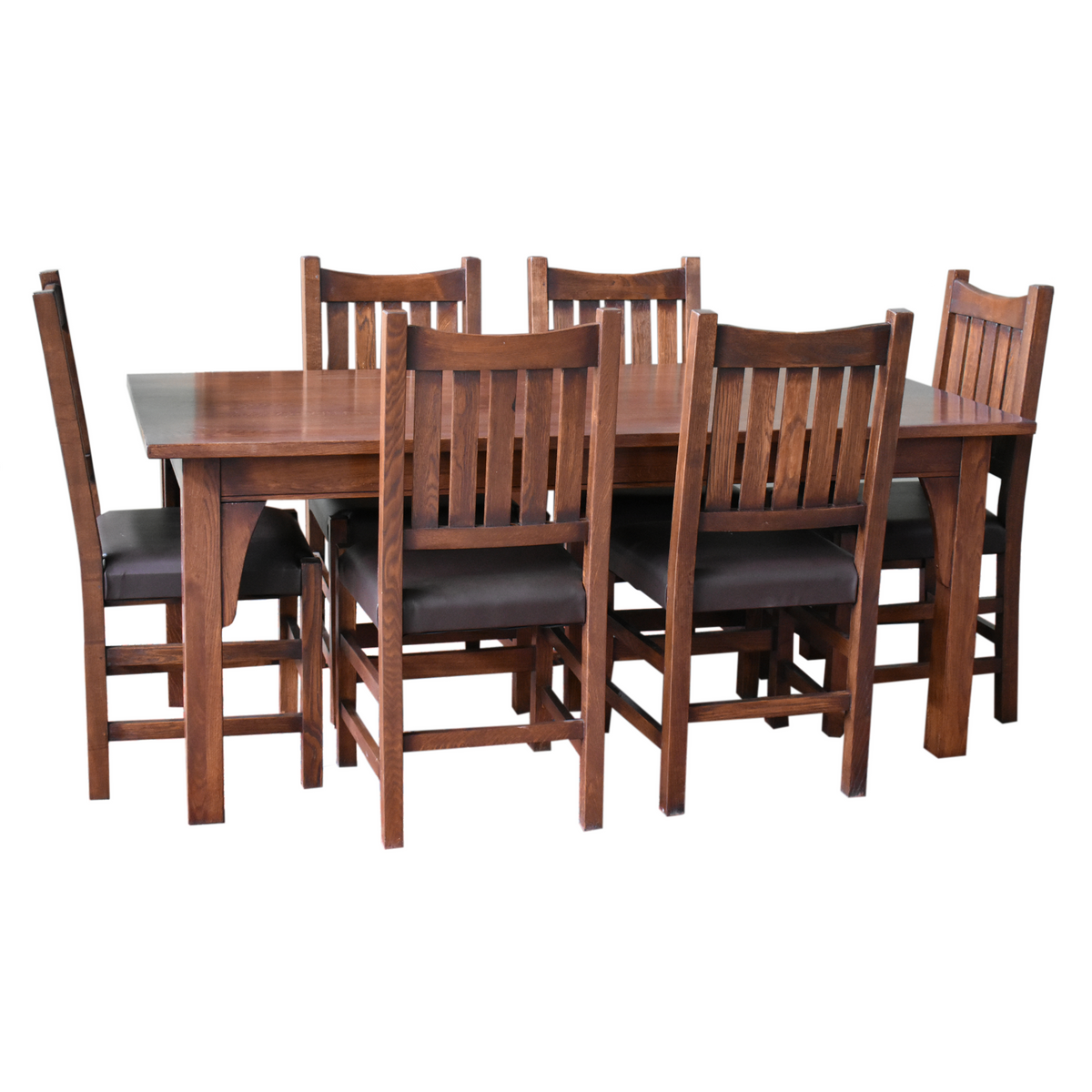 Mission 70" Solid Oak Dining Table Set with 6 Slat Back Chairs