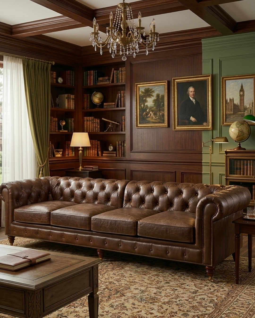Century Chesterfield Sofa - Bark Brown Leather - 118"
