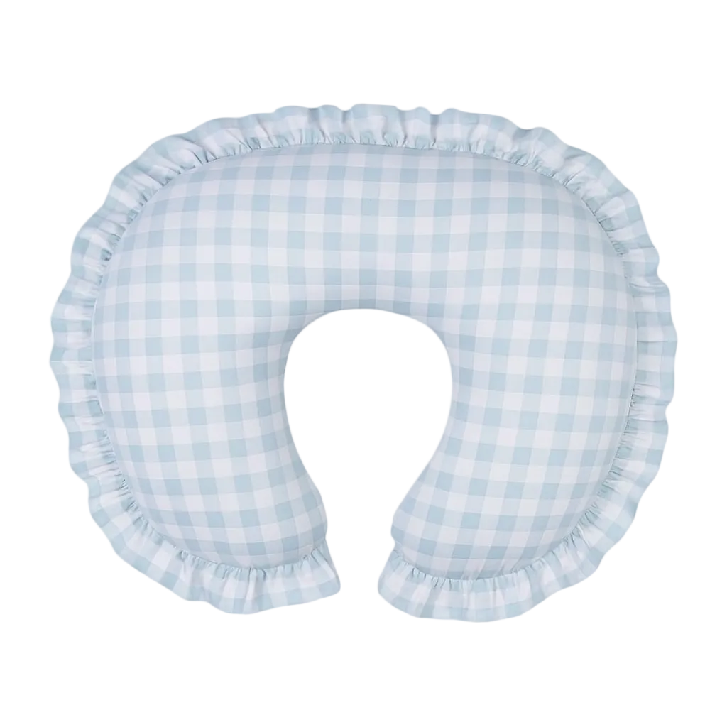 Light Blue Checkered Ruffle Nursing Pillow Cover