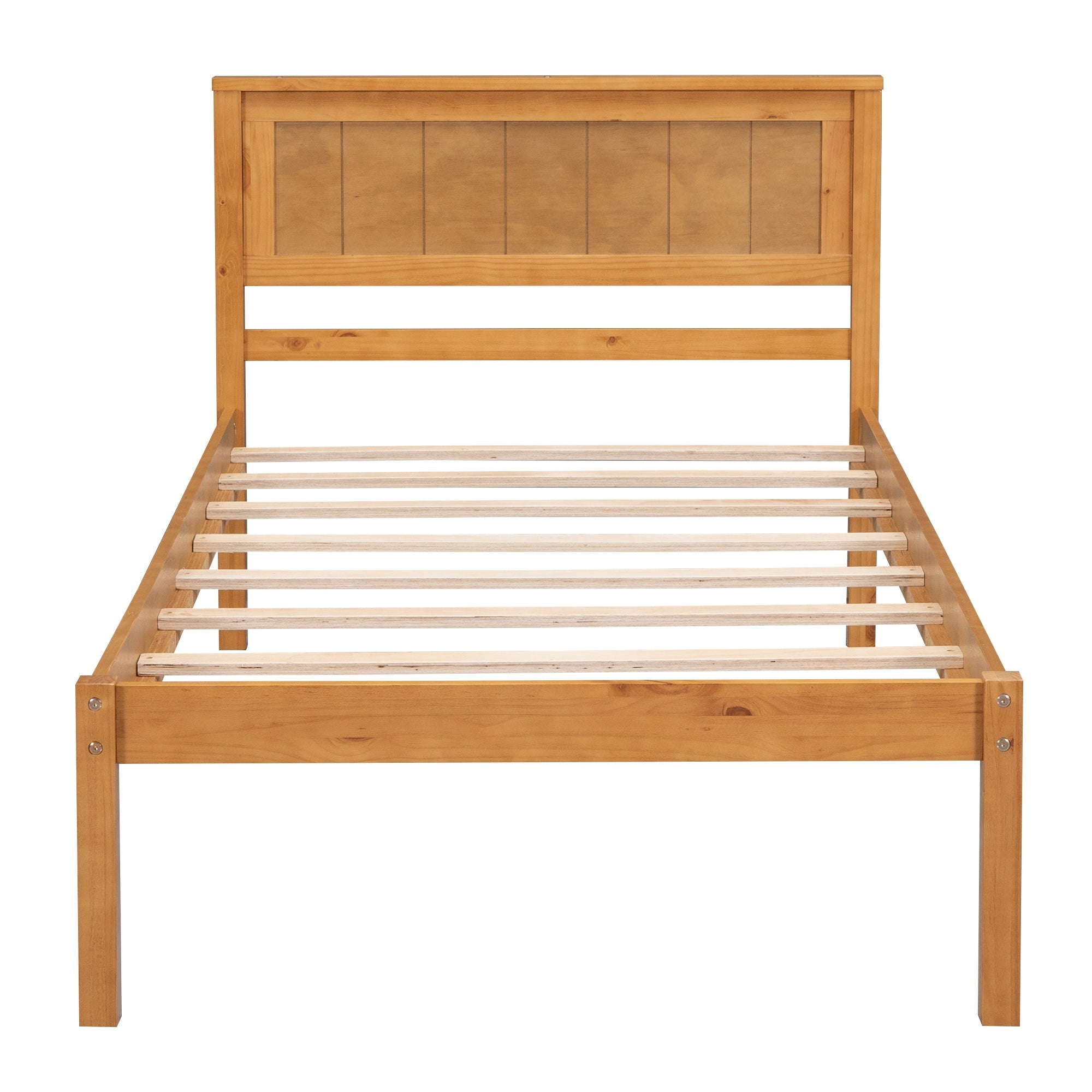 Platform Bed Frame with Headboard Wood Slat Support No Box Spring Needed Twin Oak