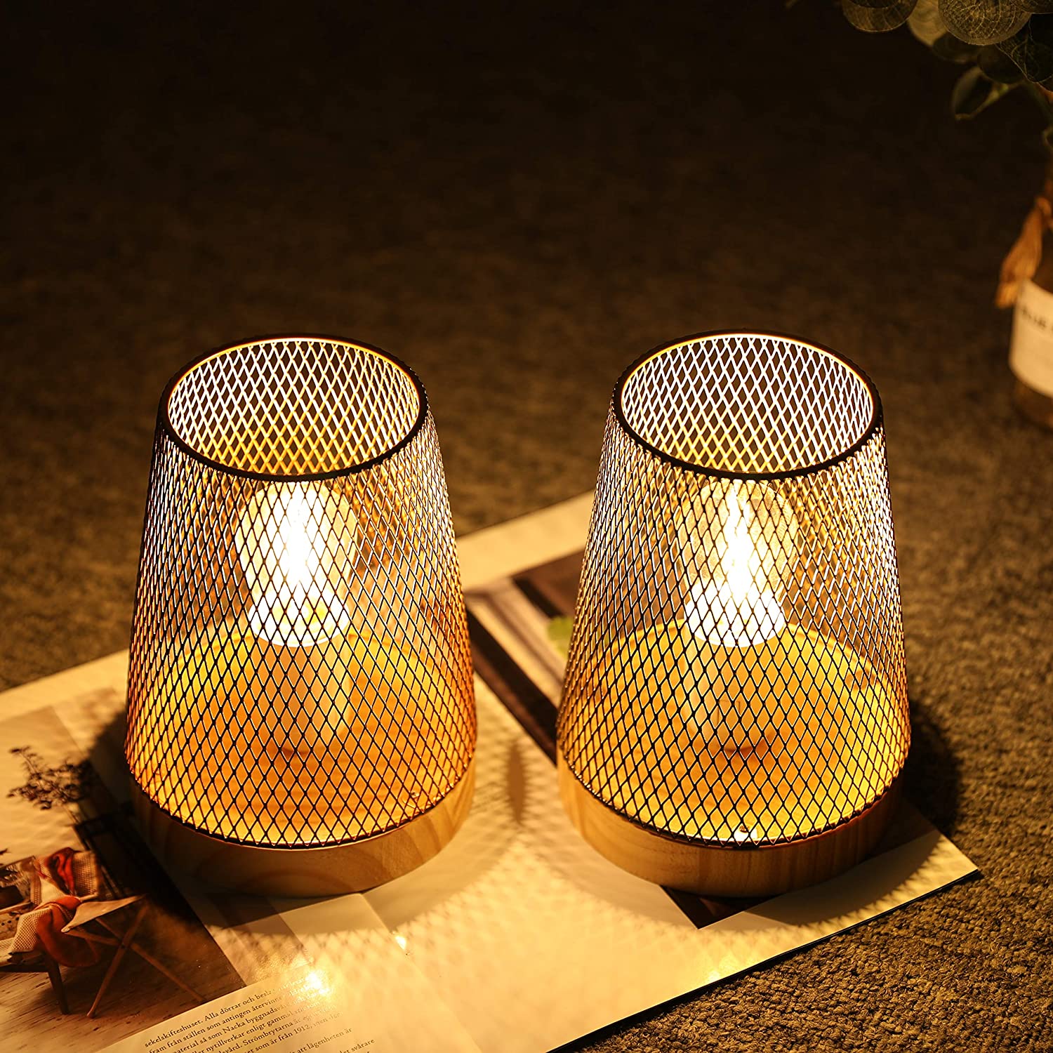 7.5''High Battery Powered Metal Mesh Table Lamp(Set of 2)