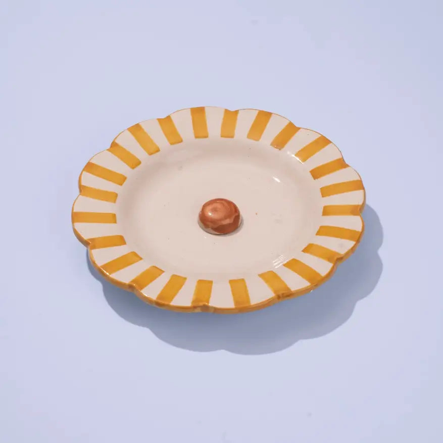 Yellow Stripe Dinner Plate | Handpainted Ceramic (Set of 2)