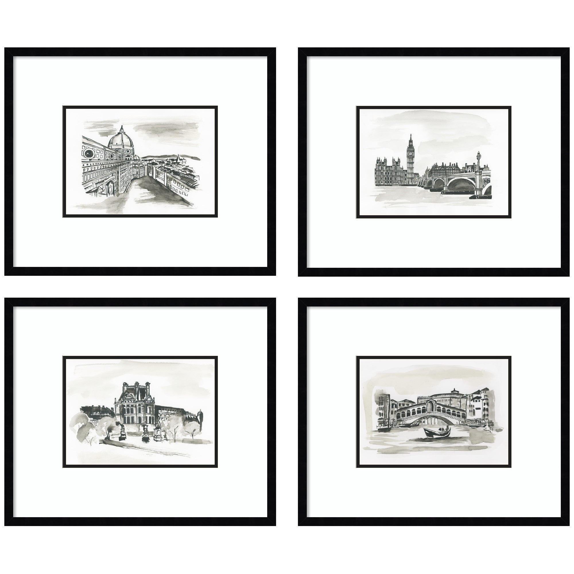 Vintage Europe 4 Piece Framed Wall Art Print Set by Teju Reval