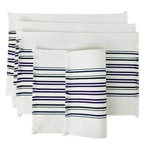 Fennco Styles Netural Stripes Fringe Canvas Cotton Table Runner 13 x 71 Inch - Multicolored Striped Table Cover for Home Décor, Dining Table, Farmhouse, Everyday Use and Special Occasion
