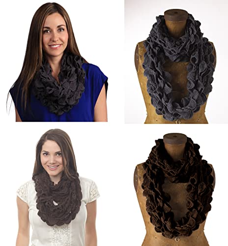 stylesilove Women Girls Chic Ruffle Knit Infinity Circle Loop Scarf Versatile Winter Autumn Fashion Neck Warmer