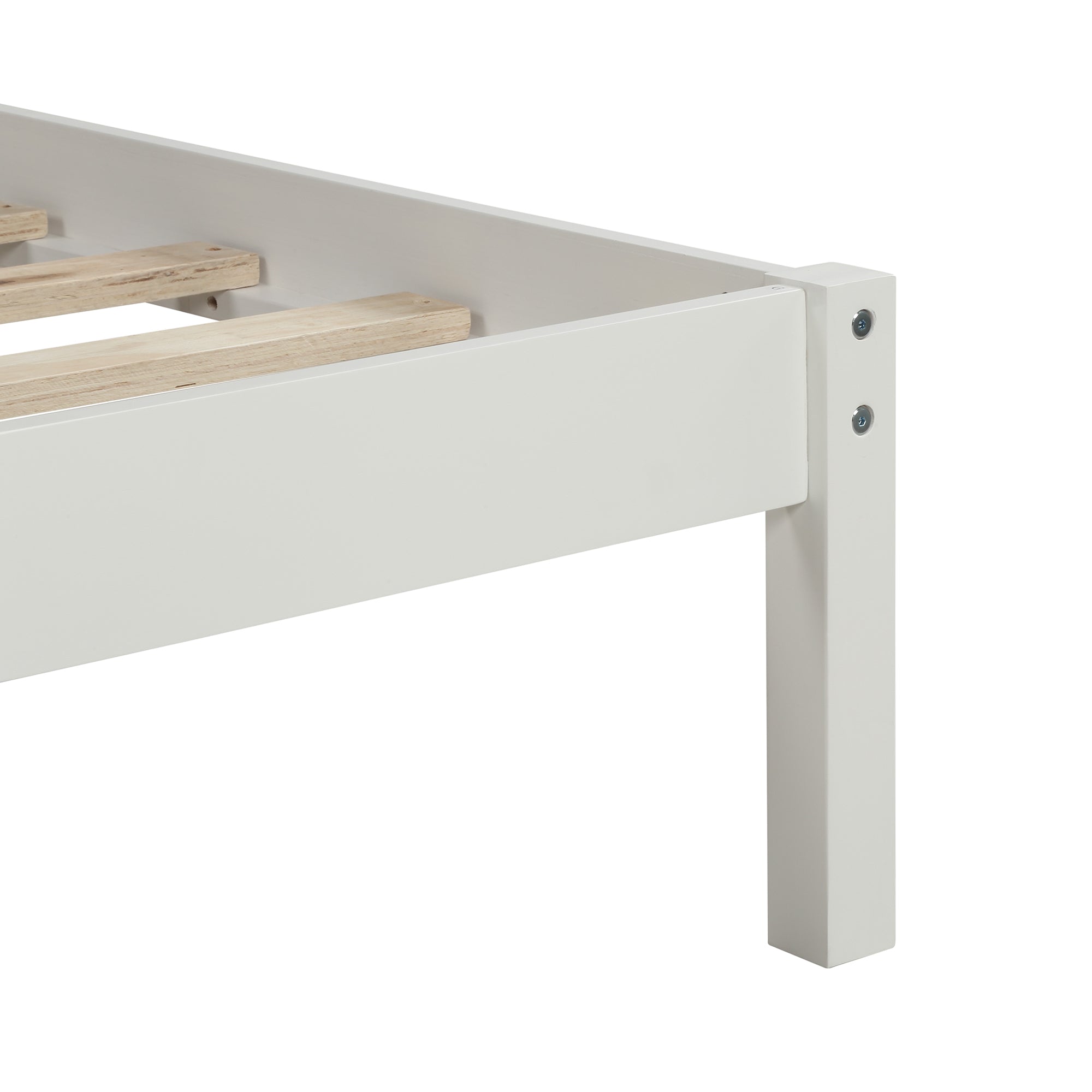 Platform Bed Frame with Headboard Wood Slat Support No Box Spring Needed Twin White