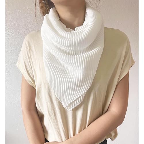 stylesilove Women Crinkle Pleated Square Scarf Solid Color Neckerchief Soft Bandana Small Shawl Neck Wraps for All Season