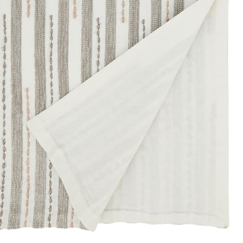 Stitched Stripe 100% Cotton Table Runner 16" W x 72" L - Ivory Soft Table Cover for Home Décor, Dining Table, Banquets, Family Gatherings and Special Events