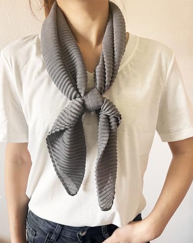 stylesilove Women Crinkle Pleated Square Scarf Solid Color Neckerchief Soft Bandana Small Shawl Neck Wraps for All Season