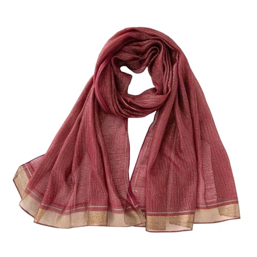 stylesilove Women Shimmering Striped Scarf Silk-like Scarves Ultra Lightweight Soft Shawl Neck Wraps