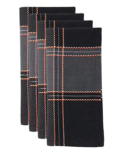 Fennco Styles Holiday Plaid Stitched Cotton Table Runner 16" W x 72" L - Black Table Cover for Home, Dining Table, Banquets, Family Gathering and Special Occasion