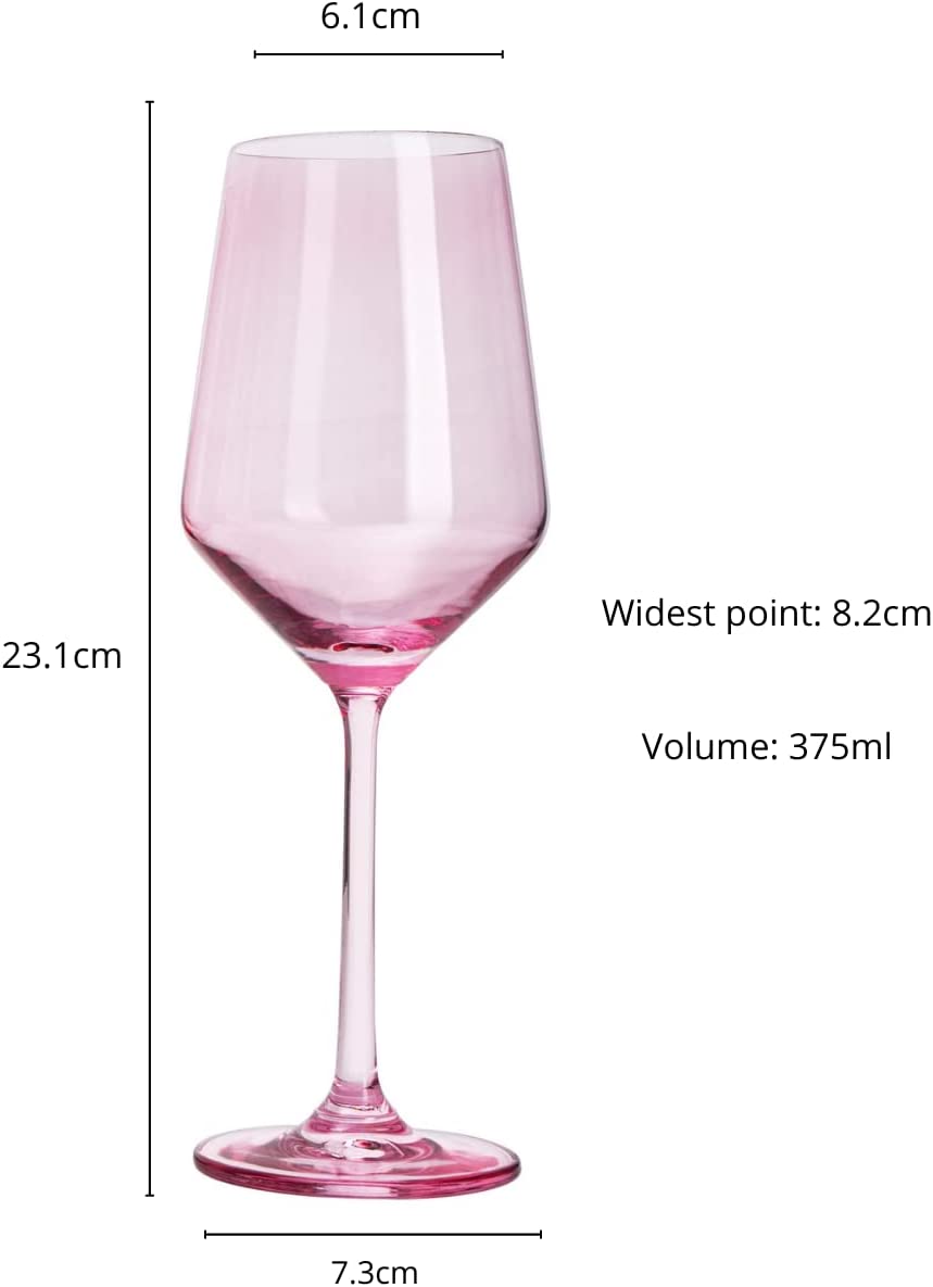 Set Of 6 Pink Colored Wine Glasses 12 Oz Hand Blown Italian Style Crystal Bordeaux Wine Glasses Prem
