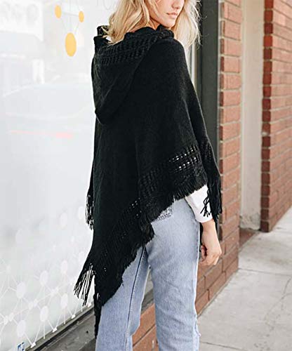 Styles I Love Women Fringed Lace Up Hooded Poncho Pullover Cardigan Soft Wrap for Winter Season