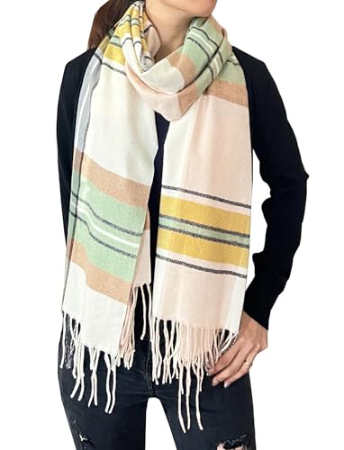 stylesilove Women Plaid Fringe Cashmere Scarf Warm Ultra Soft Scarves Shawl Neck Wraps for All Season, 5 Colors