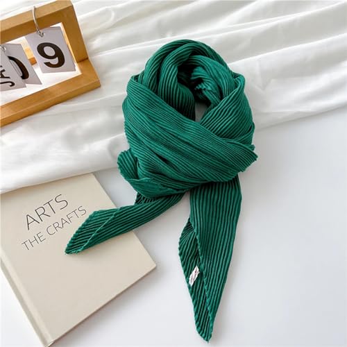 stylesilove Women Crinkle Pleated Square Scarf Solid Color Neckerchief Soft Bandana Small Shawl Neck Wraps for All Season