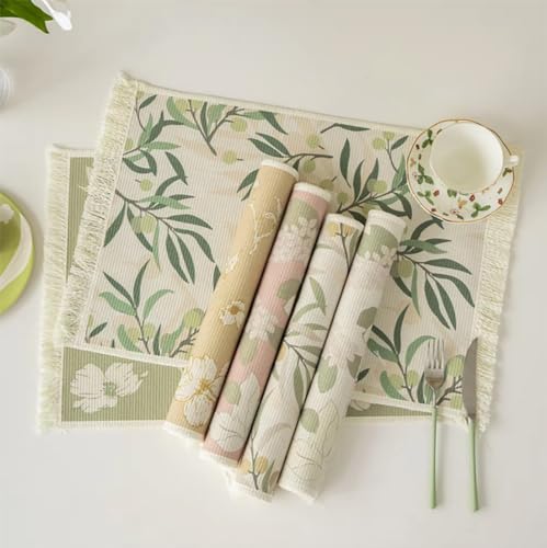 Fennco Styles Wildflowers Printed with Fringe Placemats 14" W x 19" L, Set of 4 - Pink Floral Table Mats for Dining Room, Banquets, Family Gatherings, and Holidays