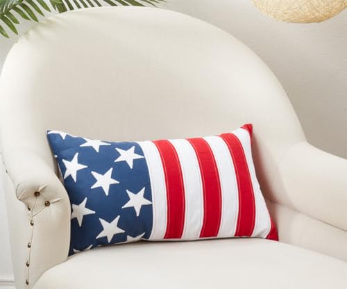 Fennco Styles American Flag Design Decorative Cotton Throw Pillow Cover 12" W x 20" L - Multicolored Rectangle Cushion for Home, Couch, Independence Day, National Holidays Décor