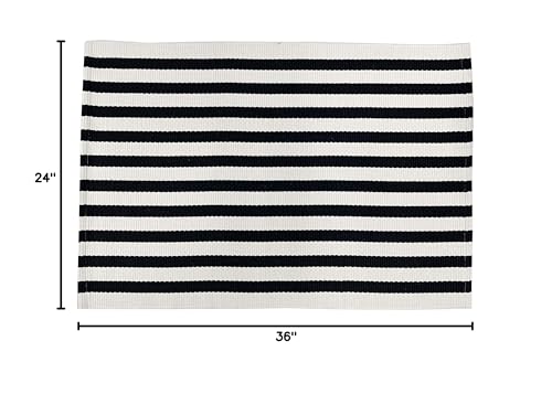 Fennco Styles Woven Classic Striped Area Rug 24" W x 51" L - Navy Blue Cotton Blend Carpet Indoor Outdoor Floor Mat for Living Room, Entryway, Bedroom and Floor Décor