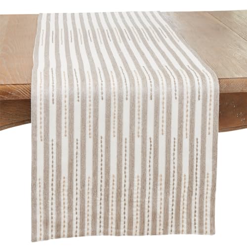 Stitched Stripe 100% Cotton Table Runner 16" W x 72" L - Ivory Soft Table Cover for Home Décor, Dining Table, Banquets, Family Gatherings and Special Events