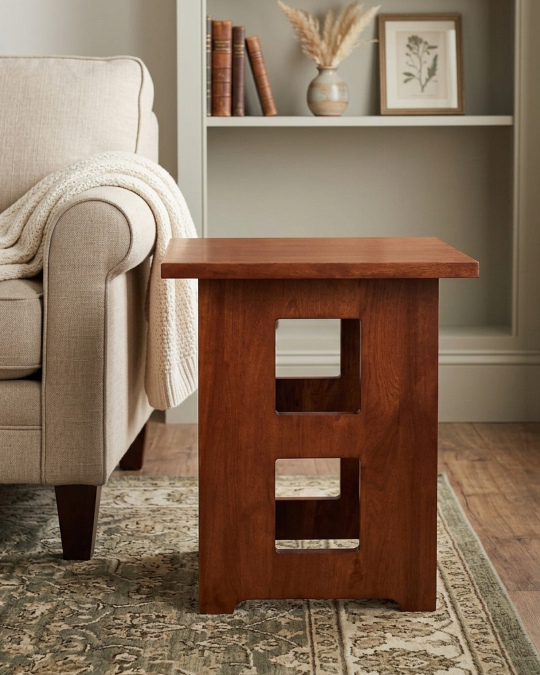 Mission Solid Oak Square End Table with Cut Outs - Michael's Cherry (MC1)
