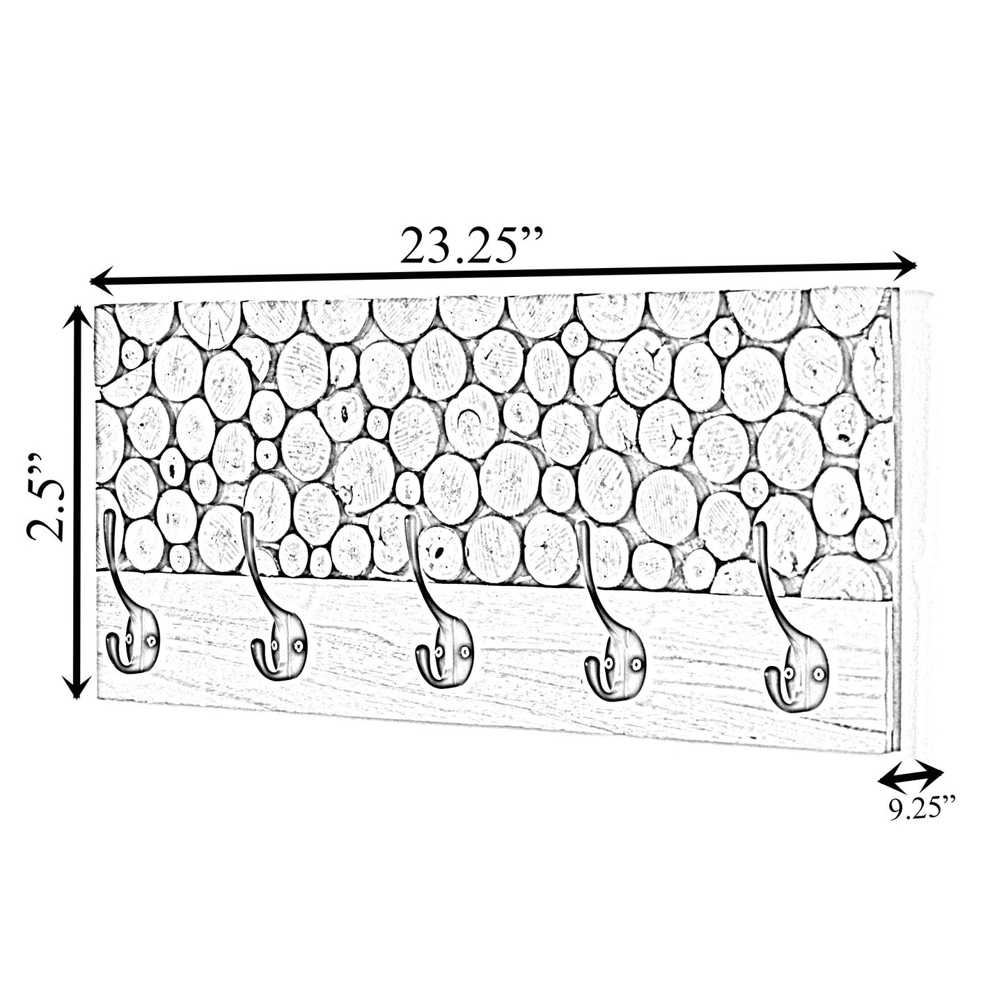 Natural Wood Hook Rack with Five Hooks for Entryway,