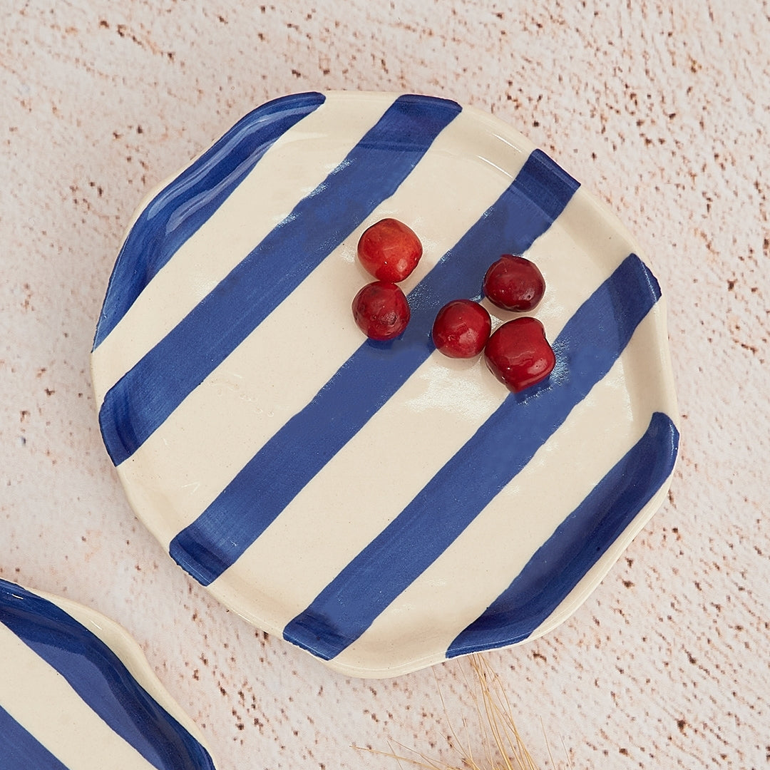 Blue Stripe Plate | Handpainted Ceramic | 6.3 in (Set of 2)