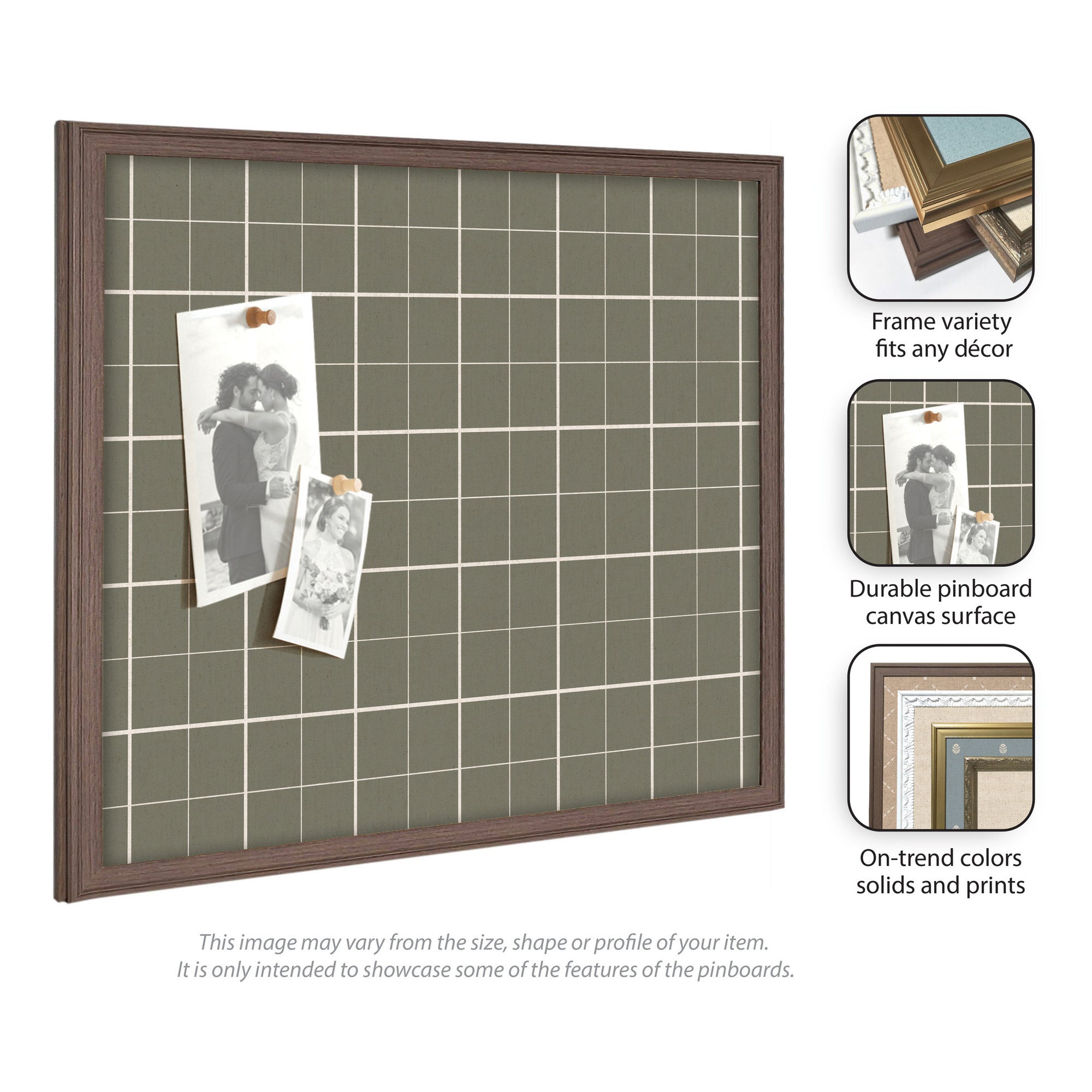 Framed Fabric Pinboard Sage Green Plaid Wall Organization
