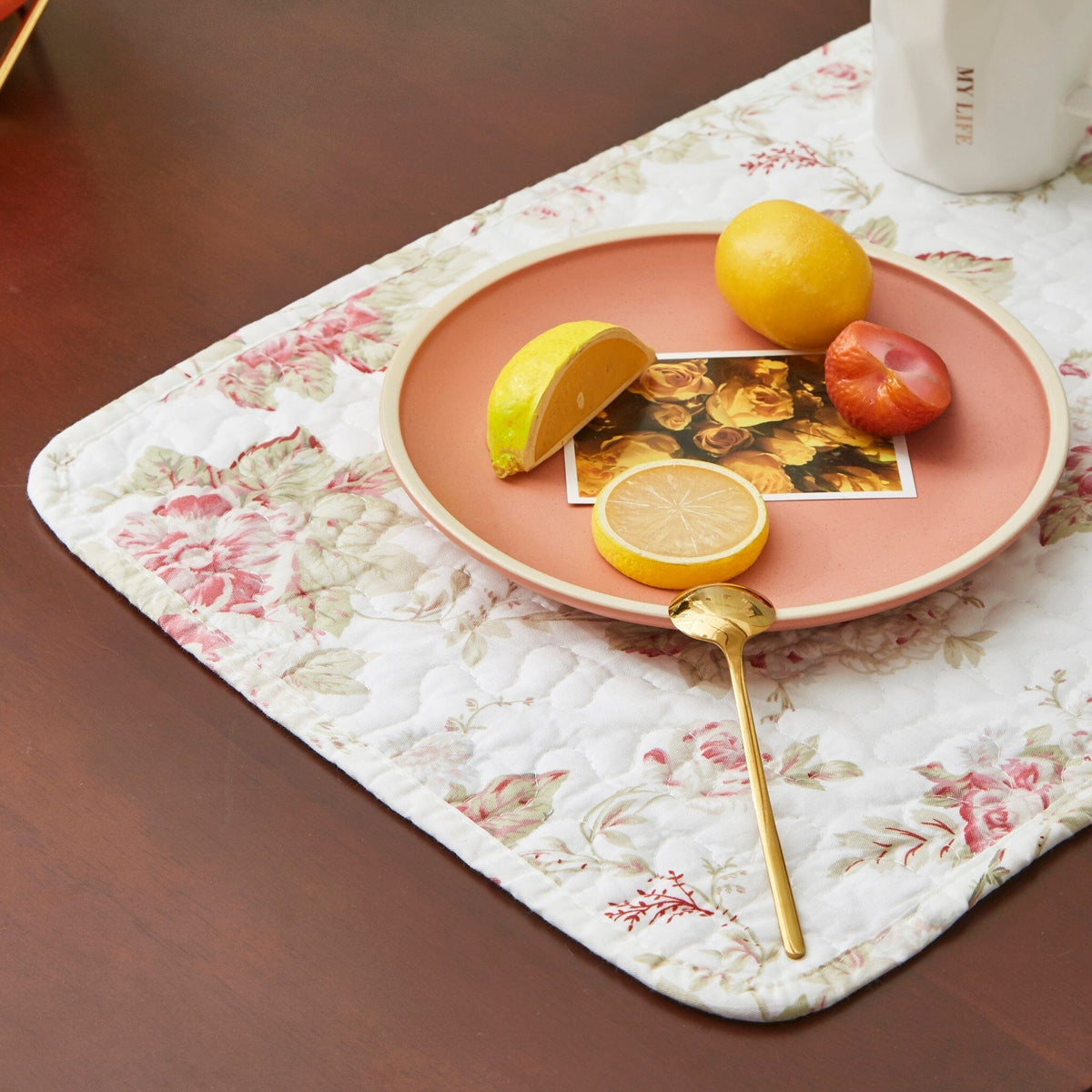 Bedding Set of 4-Pieces Dainty Cottage Floral Roses Quilted Cotton Dining Table Placemats 13” x 19” (3036)