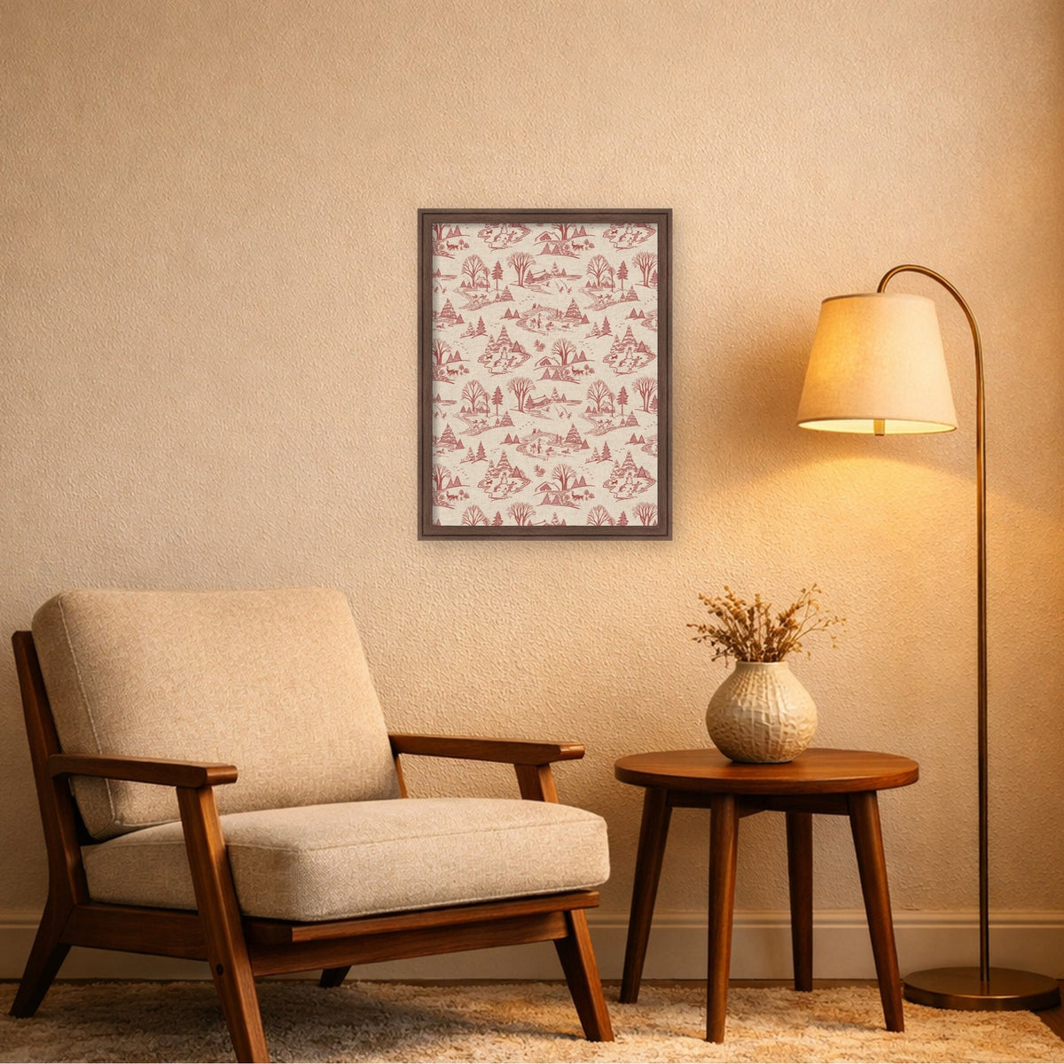 Kate and Laurel Framed Fabric Pinboard Wonderland Red Toile
