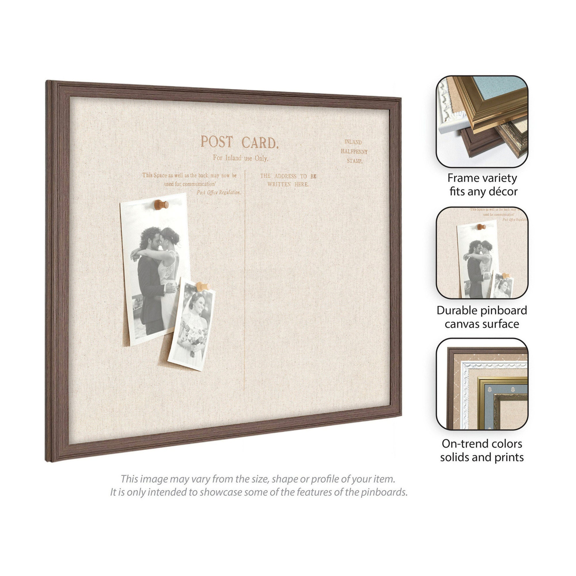 Framed Fabric Pinboard Linen Vintage Post Card Wall Organization