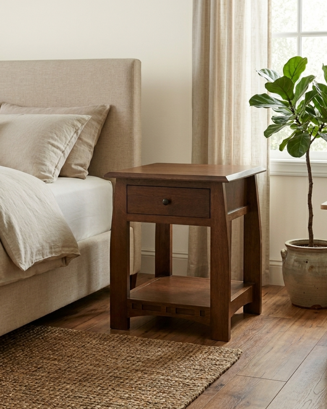 Mission Quarter Sawn White Oak 1 Drawer Inlay End Table - Walnut stain