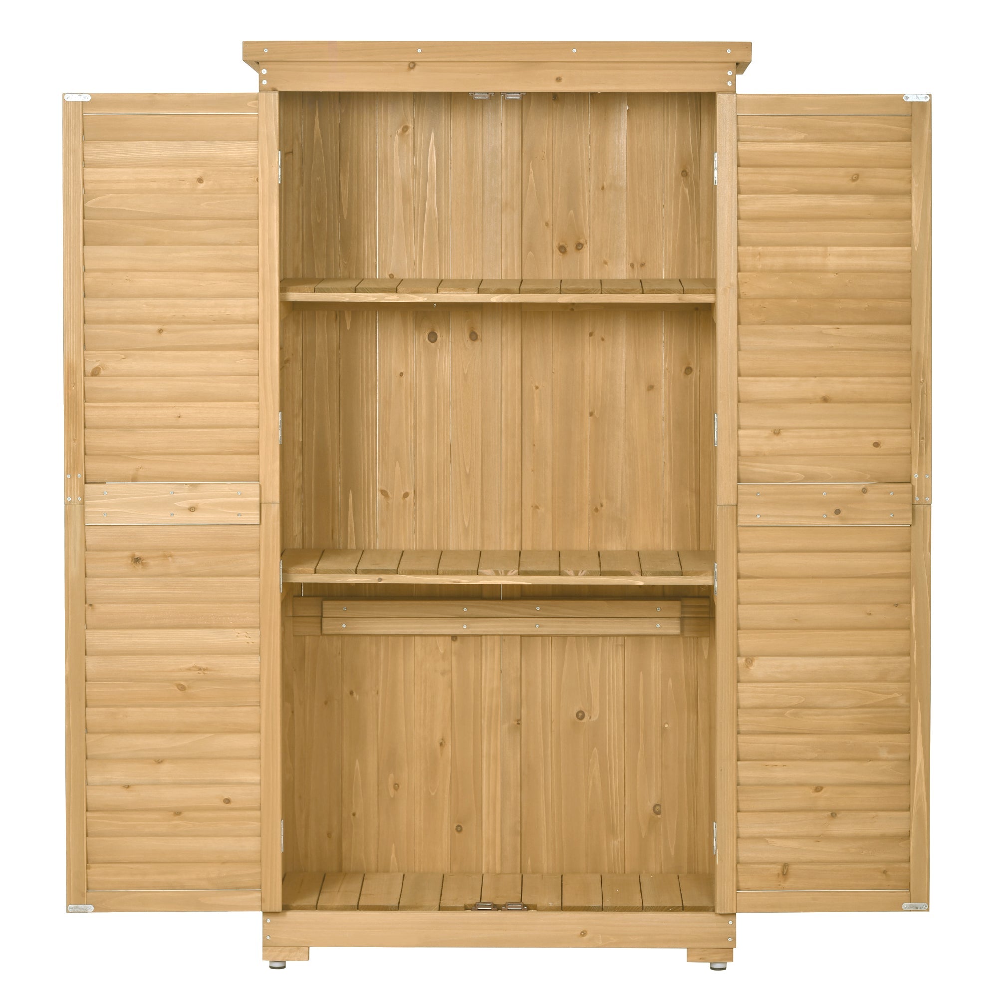 Wooden Garden Shed 3-tier Patio Storage Cabinet Outdoor Organizer Wooden Lockers with Wood (Natural Wood Color -Shutter Design)