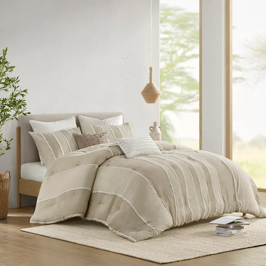 3 Piece Boho Striped Cotton Comforter/Duvet Set
