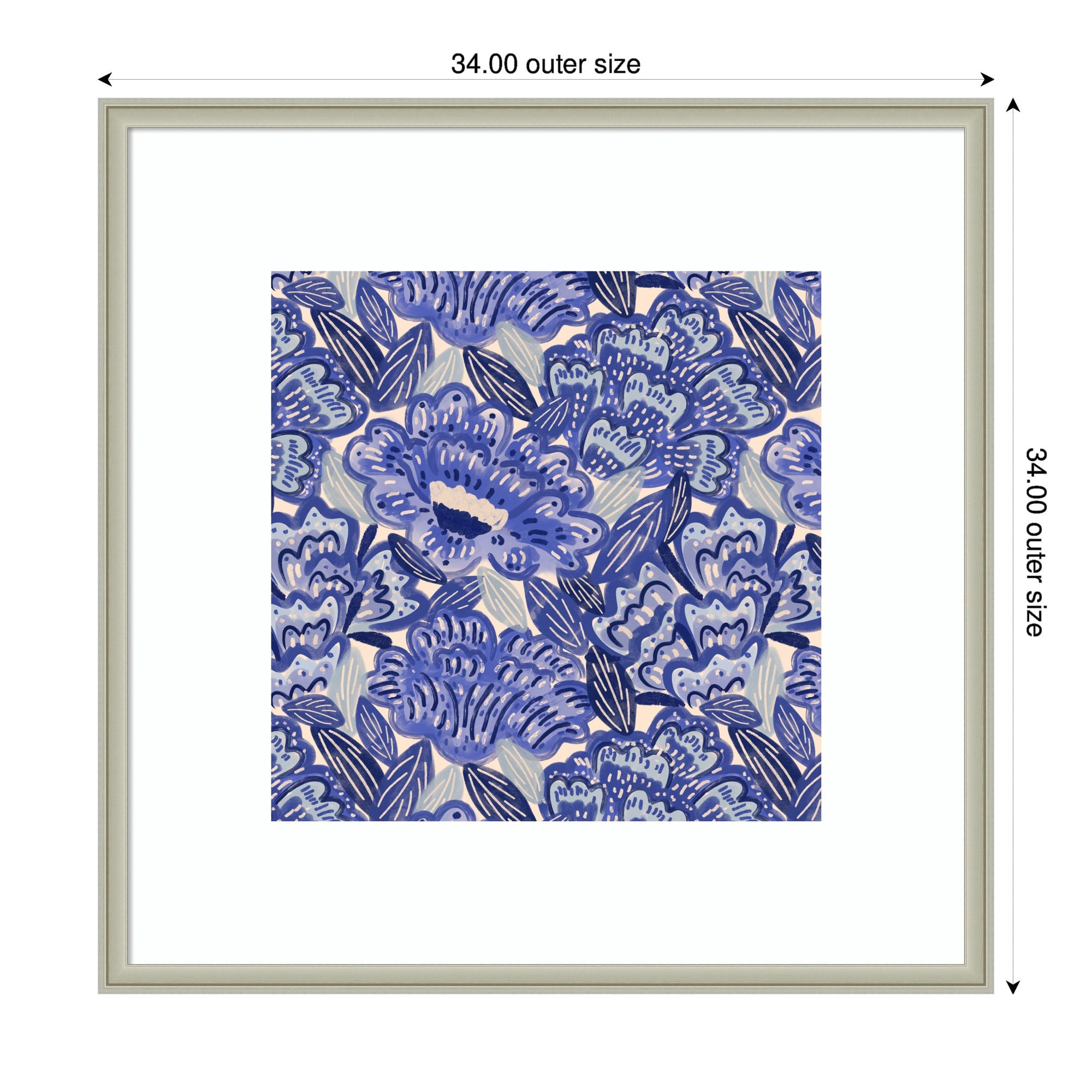 Framed Art Painted Flowers Blue by Carrie Cantwell