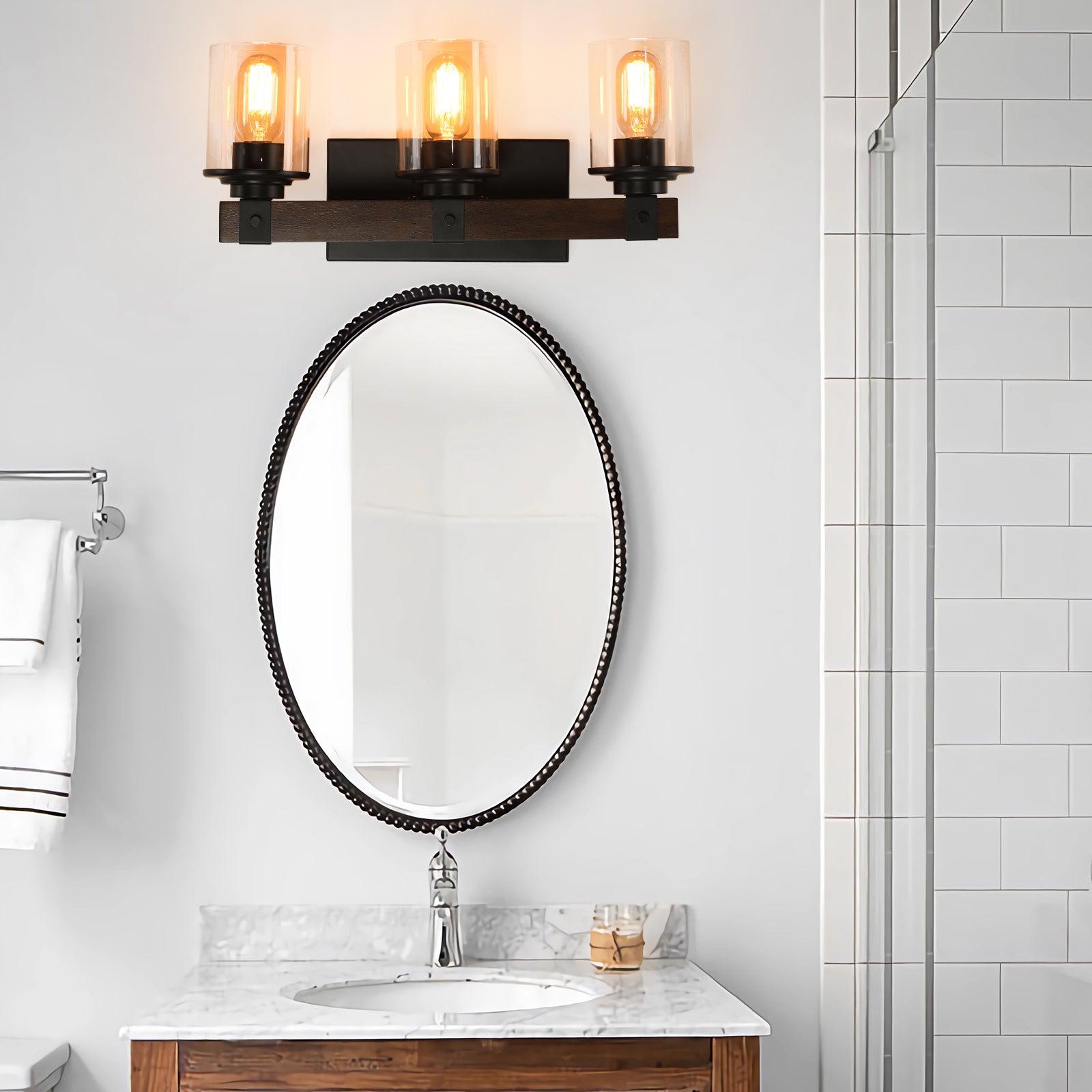 19" Rustic 3-Light Vanity Light, Industrial Bathroom Wall Sconce, Modern Farmhouse Lighting Fixture (No Bulbs)