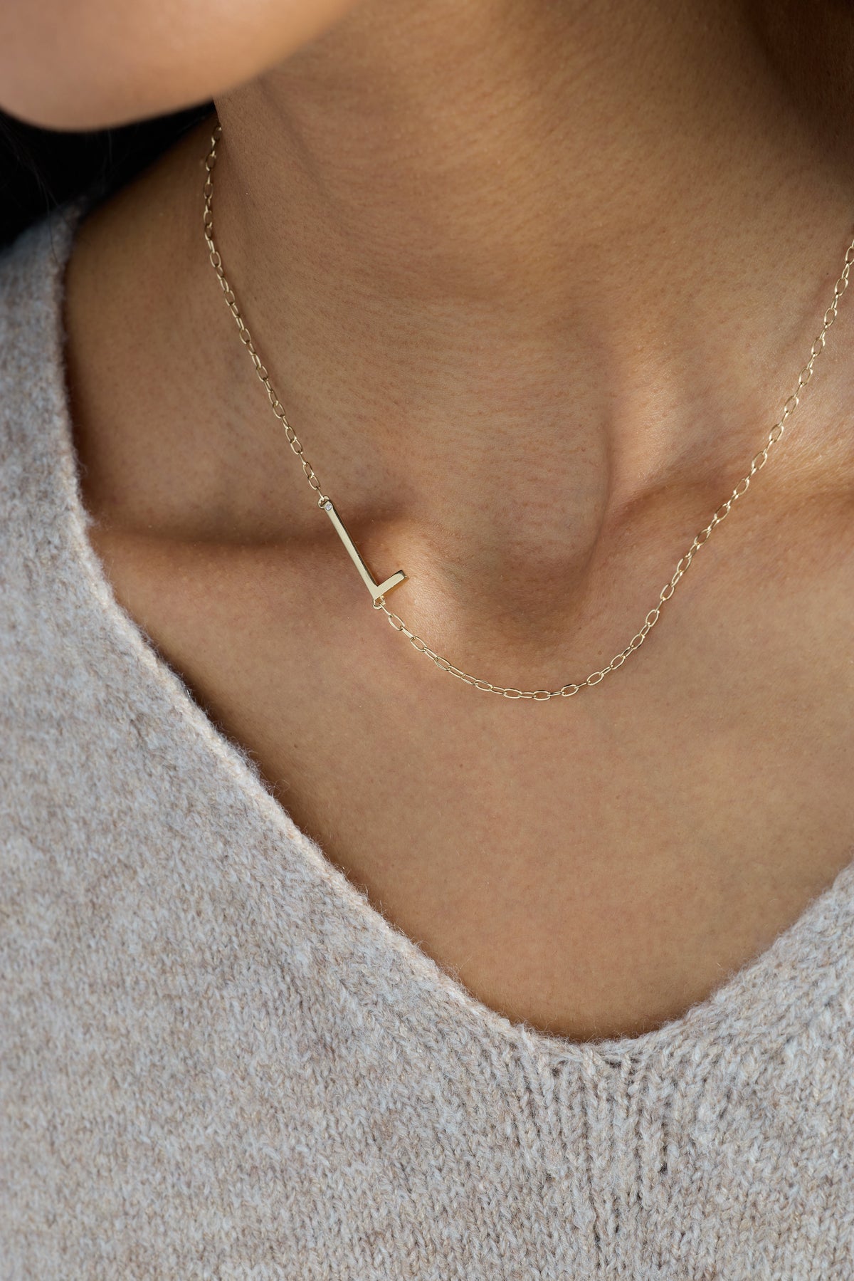Initial L Precious Elongated Necklace